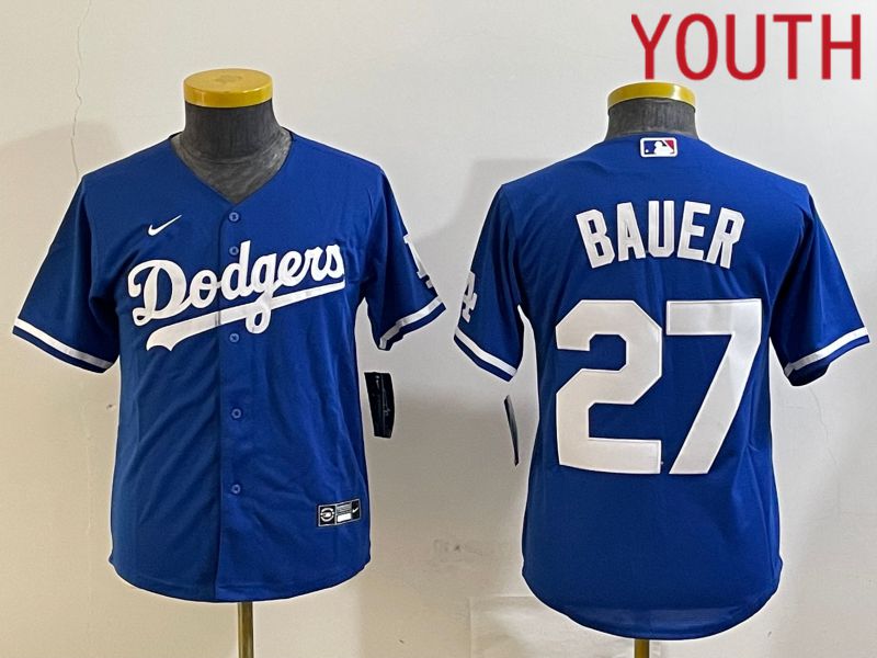 Youth Los Angeles Dodgers 27 Bauer Blue Game 2024 Nike MLB Jersey style 1